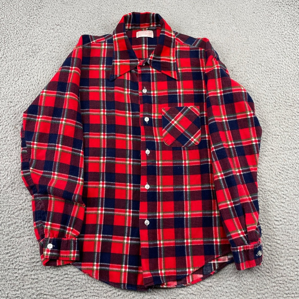 Permanent Press Shirt Mens L Red Plaid Flannel Button Up Long Sleeve 100% Cotton